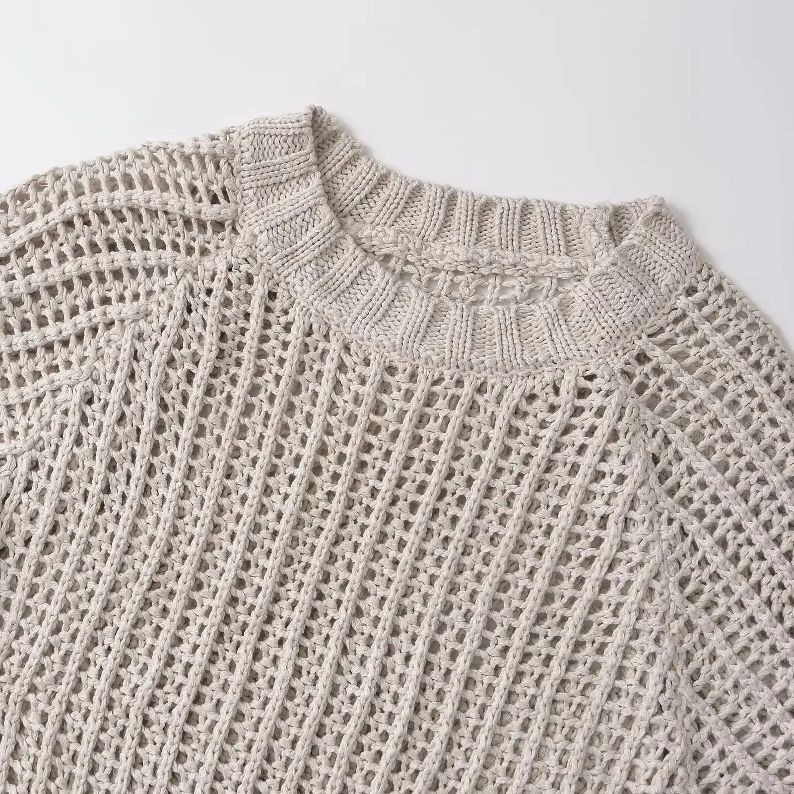 TRAF Hollow Out Knit Autumn Sweater for Women Transparent Short Top Beach Pullover Women Clothing 2142116 3