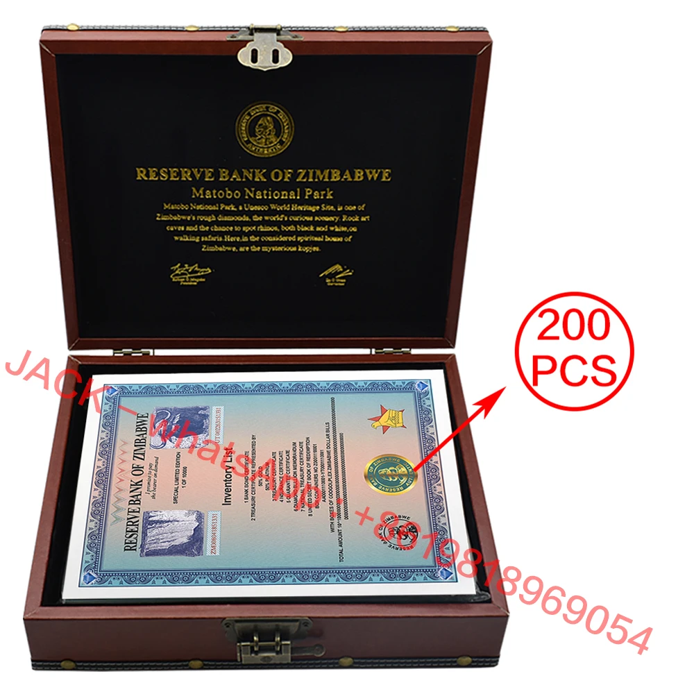 

200Pcs/Box Zimbabwe Certificate Banknotes Googolplex Containers Serial Banknotes UV Anti-counterfeiting Collect Gift