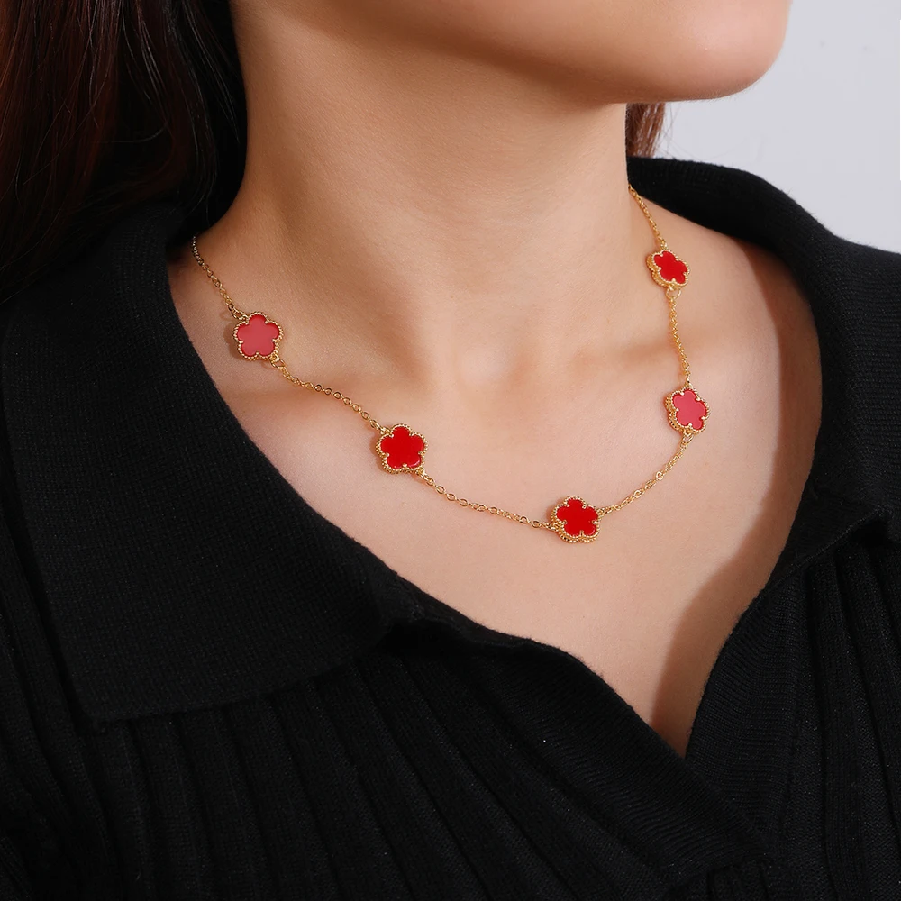 10 Colors Five-Leaf Flower Set Bracelet Necklace Women Jewelry Set For Daily Party Wear jewelry sets jewelry set