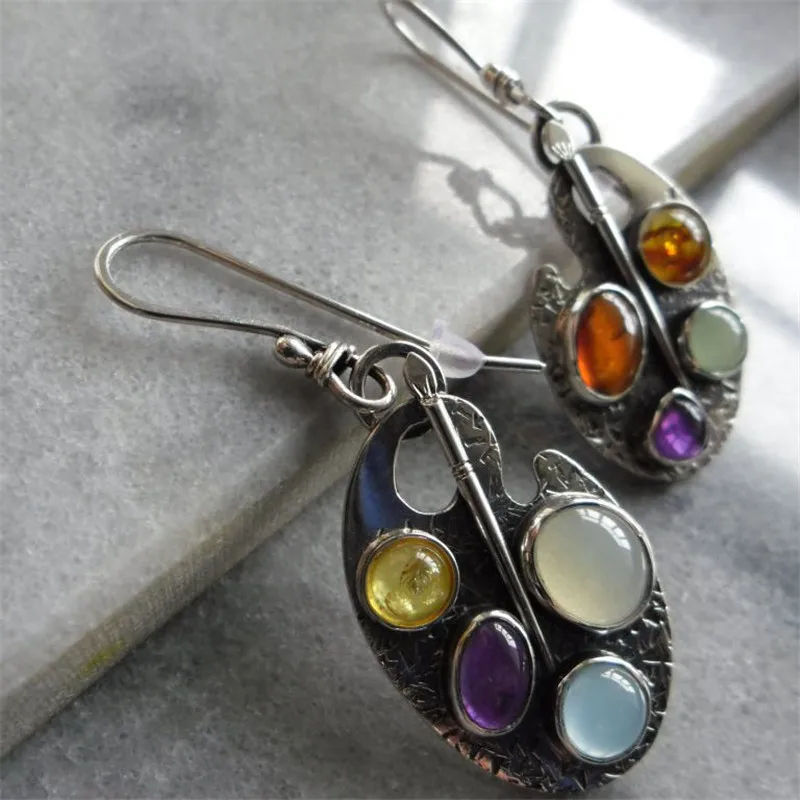 Paint Palette Dangle Earrings, Artist Earrings, Art Gift for Art