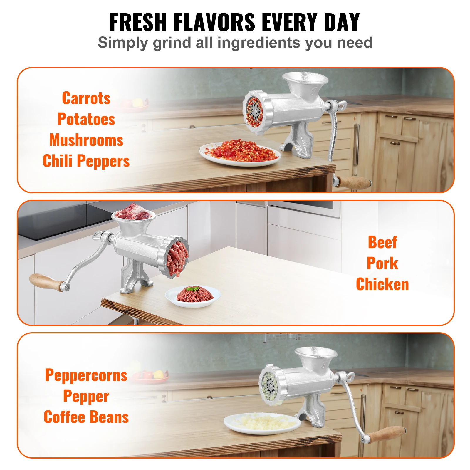 VEVOR Manual Meat Grinder Heavy Duty Cast Iron Hand Meat Grinder Steel Table Clamp Meat Mincer Sausage Maker 1 Cutting Blade 6