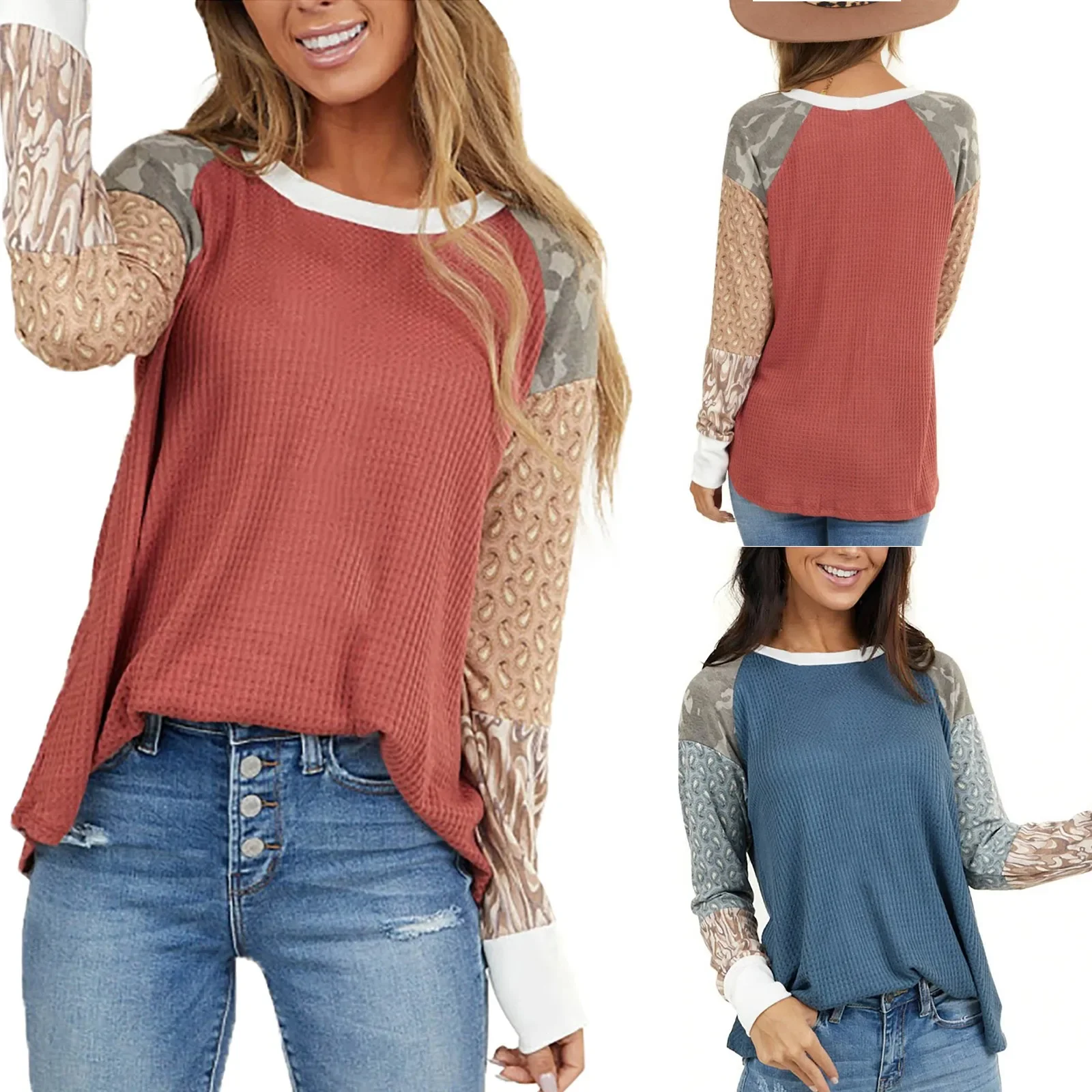 

Женский модный простой пуловер, Осенний популярный стильный Свободный пуловер с вафельным принтом и круглым вырезом, новая Толстовка для женщин