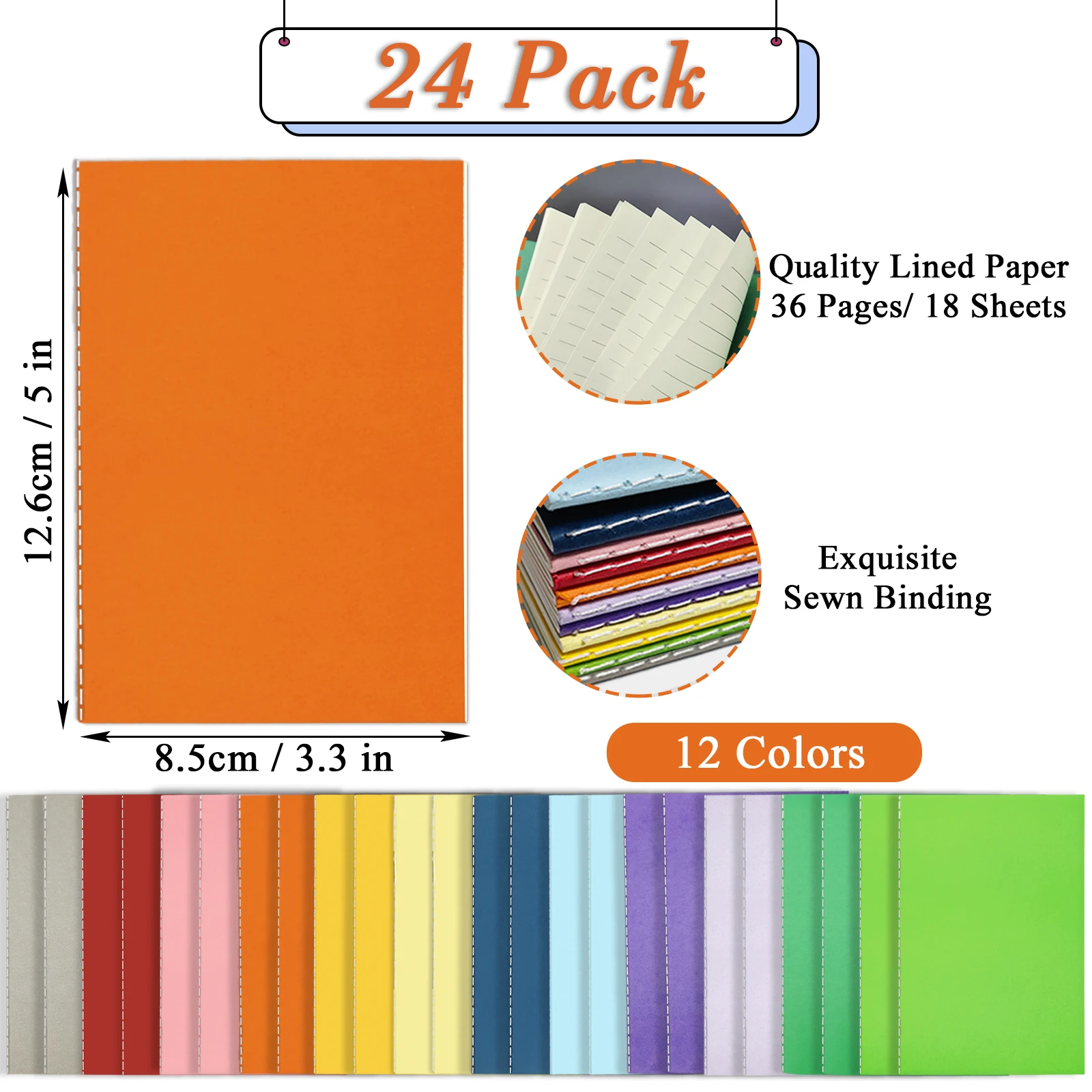 24 Pack Pocket Notebook Journal Bulk, College Lined Paper with Softcover, Small Memo Notepad for Writing/Drawing Diary/ Subject - 5
