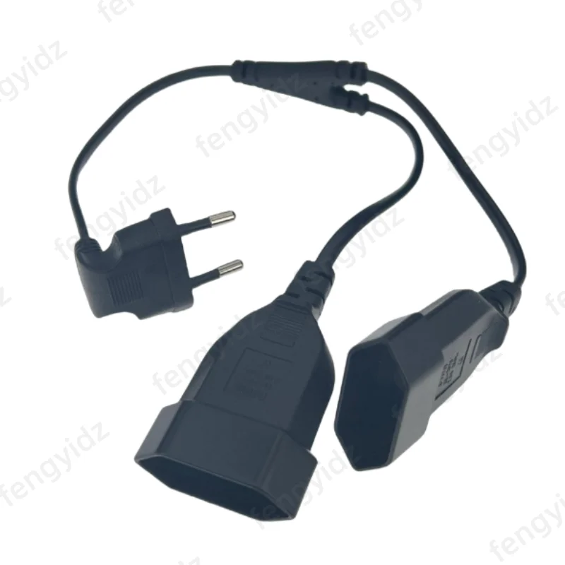 EU CEE7/16 90 Degree Male to Female Dual Output 2 Ways Outlet Extension Cord European 2 Prong M/F Power Splitter Cable Plug Outlet Extender Extension Sockets Power Extension Plug