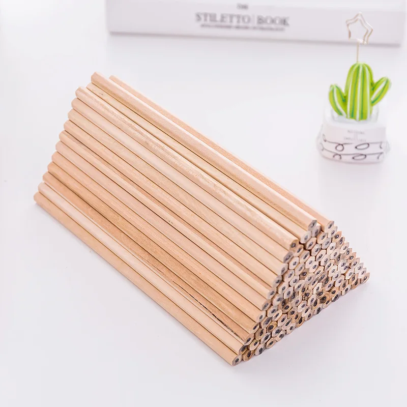 50Pcs Log Pencil Students Pencils Hexagonal HB Children's Writing Pen Sketch Drawing Brush Stationery Supplies nickel plated hexagonal furniture children s bed screw accessories cross hole nut bed connecting screw pair lock m6m8