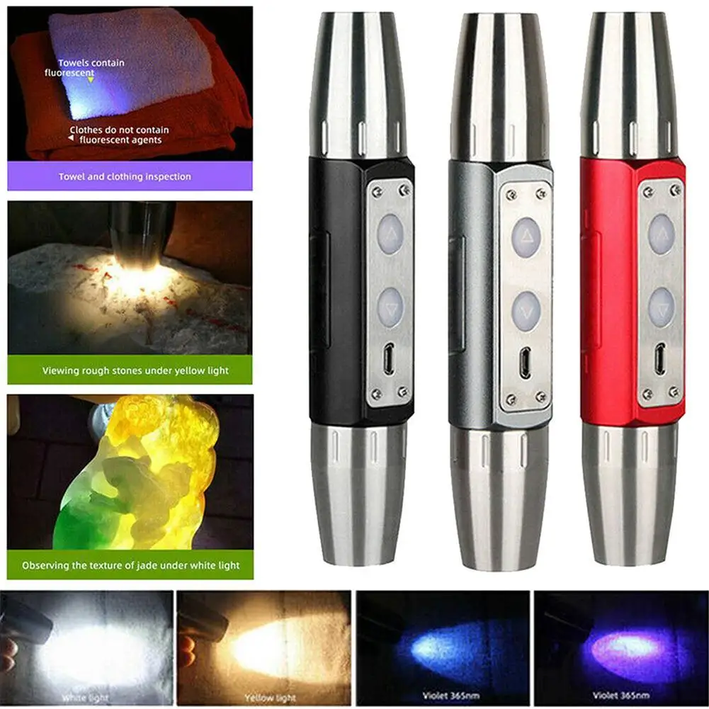 4-in-1 White Yellow Uv 365nm/395nm Led Lcd Flashlight Money Scorpion Marker Ore Jade Fluorescence Stone Detection Jewelry L Z0b6