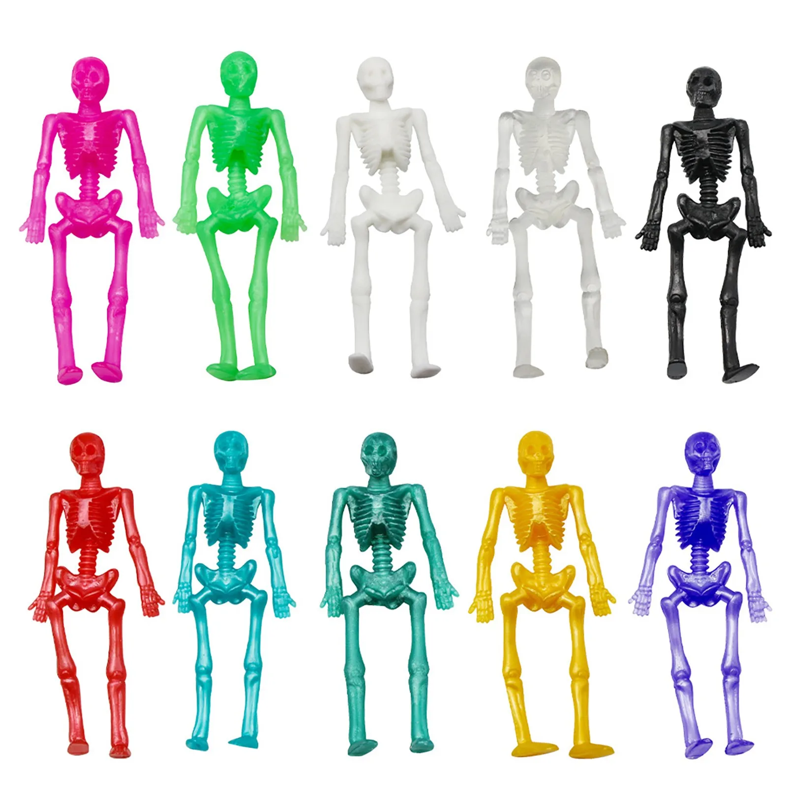 10 개 할로윈 탄력 해골 장난감 다양한 색상 탄력 해골 부드러운 장난감 파티 호의 해피 할로윈 사탕 가방, 해피 할로윈 사탕 가방