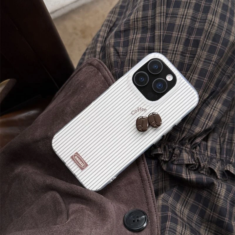 3D Coffee Bean Stripe White Acrylic Hard Phone Case