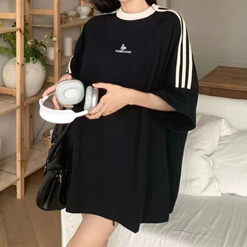 100% reine Baumwolle T-Shirts Frauen Sommer Harajuku koreanische Mode Kurzarm lose T-Shirts Streetwear übergroße gestreifte Tops — изображение 4