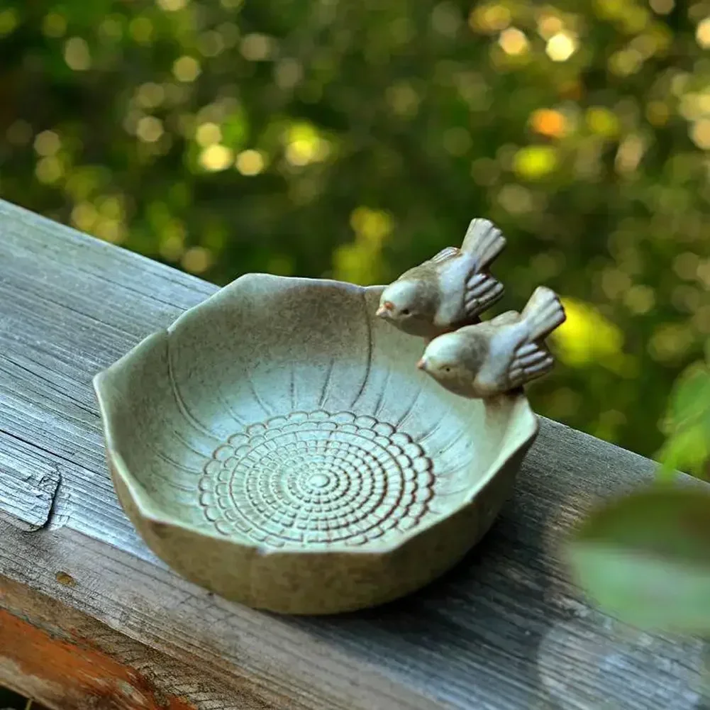 Ceramic Birdbath Bowl Bird Feeder Food Holder Container Feeding Tray For Outdoor Garden Courtyard Decoration