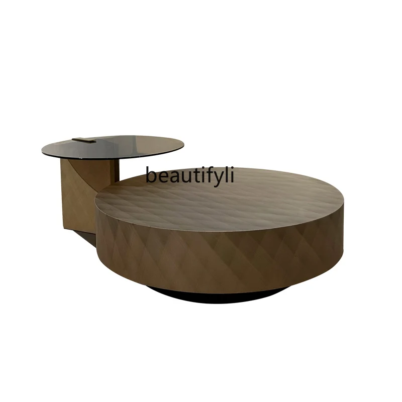 

Italian Minimalist round Tea Table Bronze Light Luxury Modern Size round Tea Table Living Room Nordic Creative Coffee Table