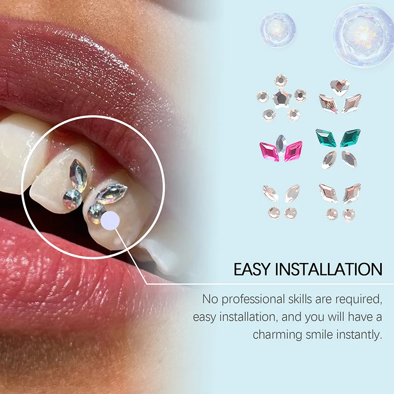 24개 치아 장식 크리스탈 다이아몬드 치아 보석 세트 다양한 모양과 색상 DIY 치아 아크릴 장식 도구