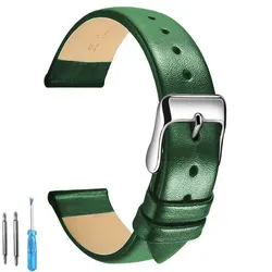 Premium Soft Leather Watch Band - Thin, Smooth, and Comfortable Strap Bracelet - 22mm (Green - S)
