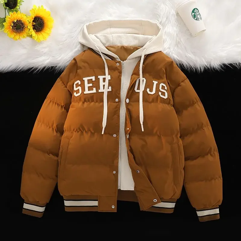 thumbnail image 1 of Abrigos acolchados con cremallera y capucha para hombre, parkas acolchadas con empalme, chaqueta de plumón para hombre, ropa exterior de invierno para jóvenes, reseñas coreanas, muchas 2024, 1 of 5