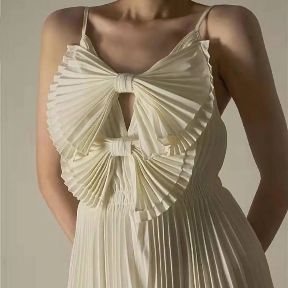 

Женское плиссированное платье-кофта, длинное черно-белое пляжное платье с большим бантом, весна-лето 2024