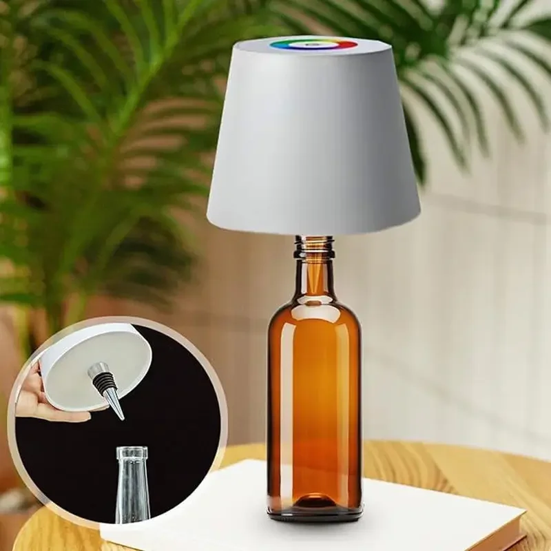 Modern Metal Wine bottle Lamp USB Rechargeable Battery LED Cordless Restaurant Table Lamp Dinner table lamp bottle lamp