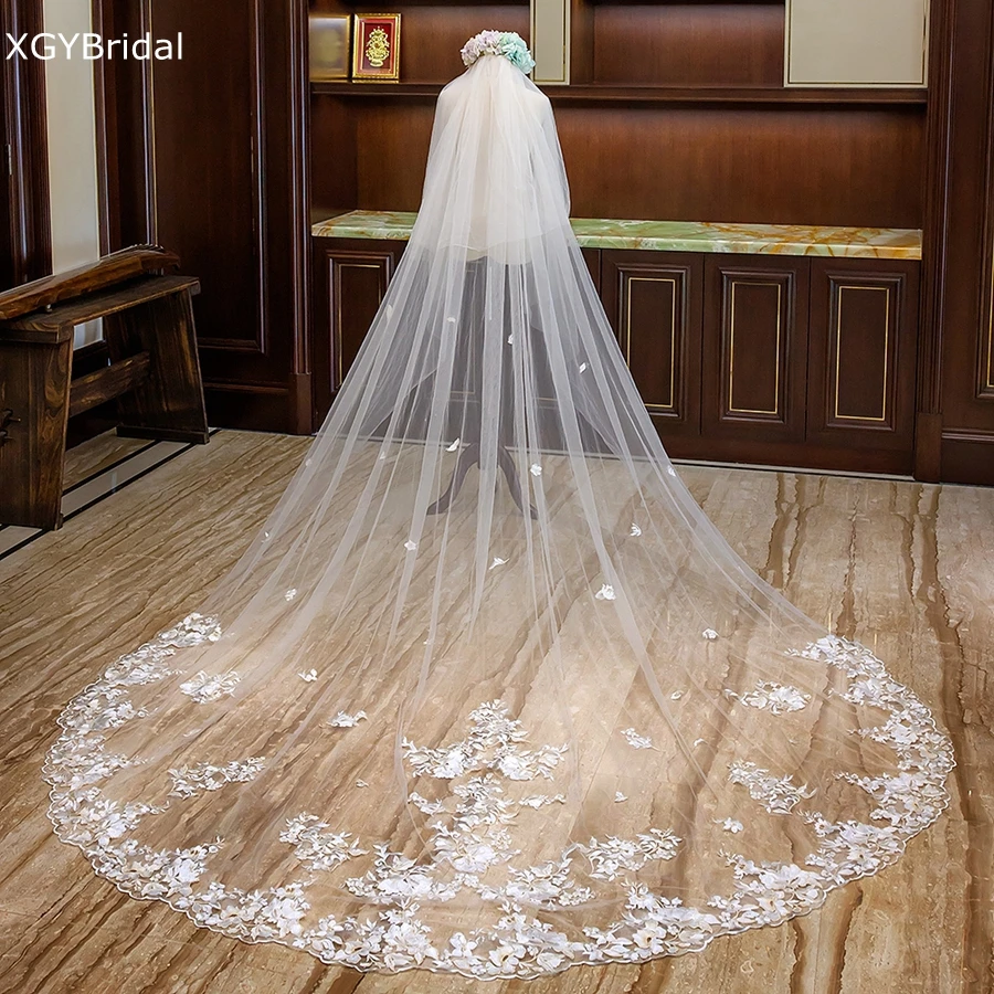 

New Arrival White Ivory Cathedral Bridal veils Lace Appliques Bride Wedding accessories Vestido de noiva boda mariage