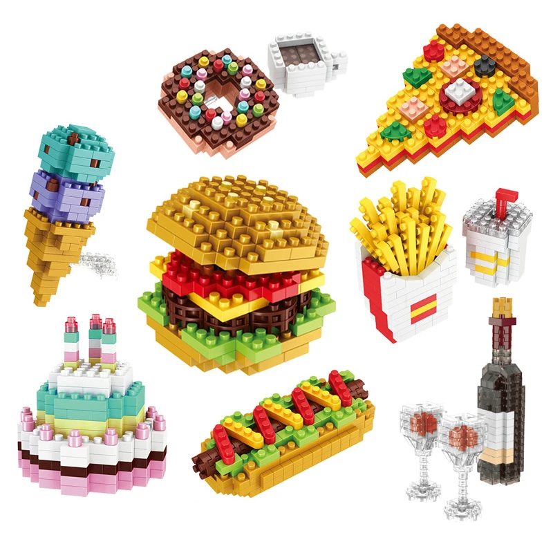 Fast Food Burger Mini Building Blocks DIY French Fries Donuts