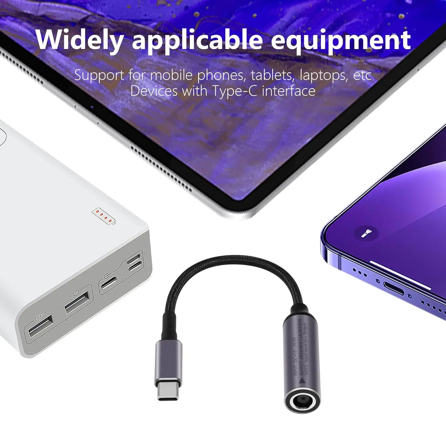 PD 100W DC 7.4mm x 5.0mm Female(7.4 x 0.6mm) Input to USB Type C Male Power Charging Cable, 100W DC7450 to Type C Cable with PD