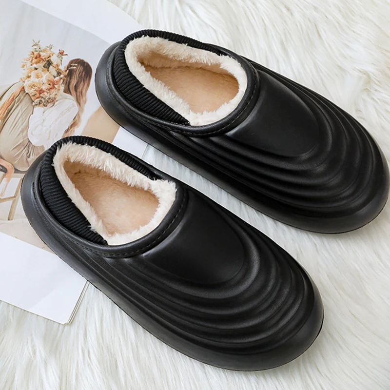 

Мужские зимние хлопковые тапочки, утолщенные теплые плюшевые тапки, без застежки, Уличная обувь на толстой подошве, водонепроницаемая обувь для пар