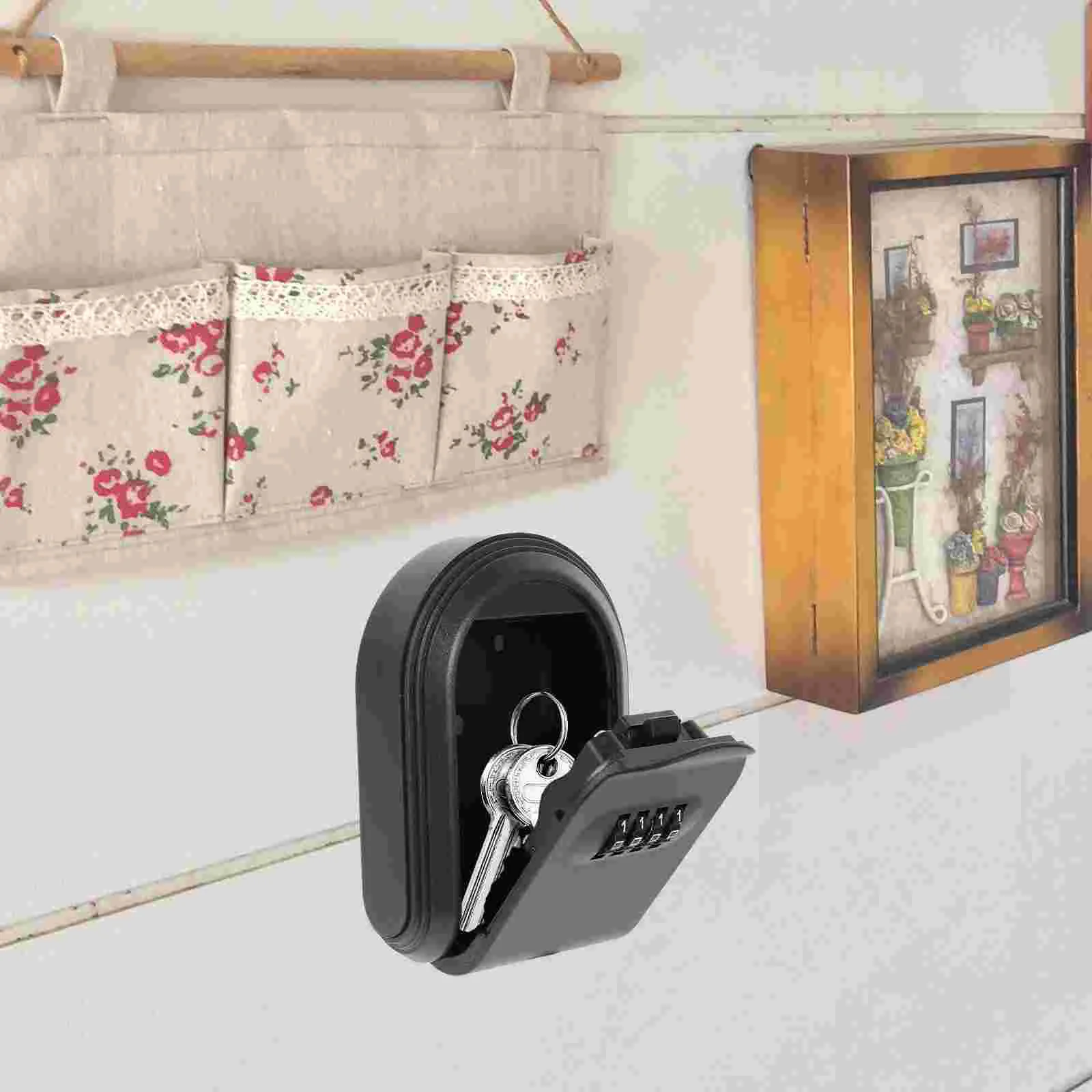 

Key Box Password Lock Door Wall Mounted Safe (Black) 1pc Hider Outdoor Small Locks Spare Plastic Hidden Holder for outside
