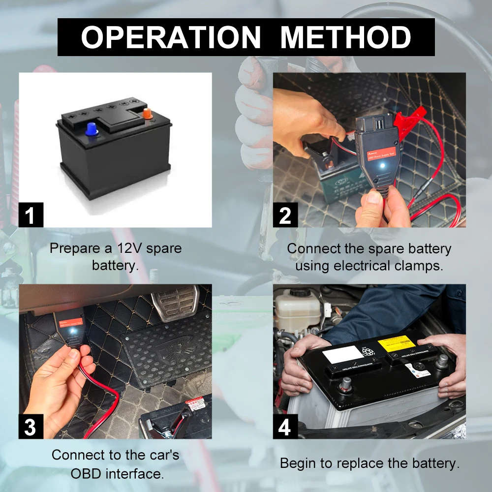 Aermotor Power Supply Tool Battery  Connectors Emergency Power For OBDII 2in1 Automotive Memory Protector 6
