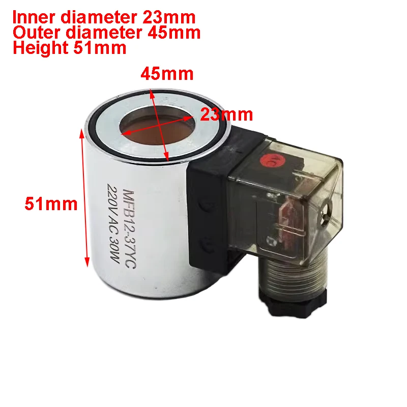 NKKALUKM Bobine D'électrovanne Hydraulique MFB12-37YC MFZ12-37YC 30W AC220V AC110V DC24V DC12V DC48V DC60V Diamètre Du Trou 23mm Hauteur 51mm(Matching Valve Core