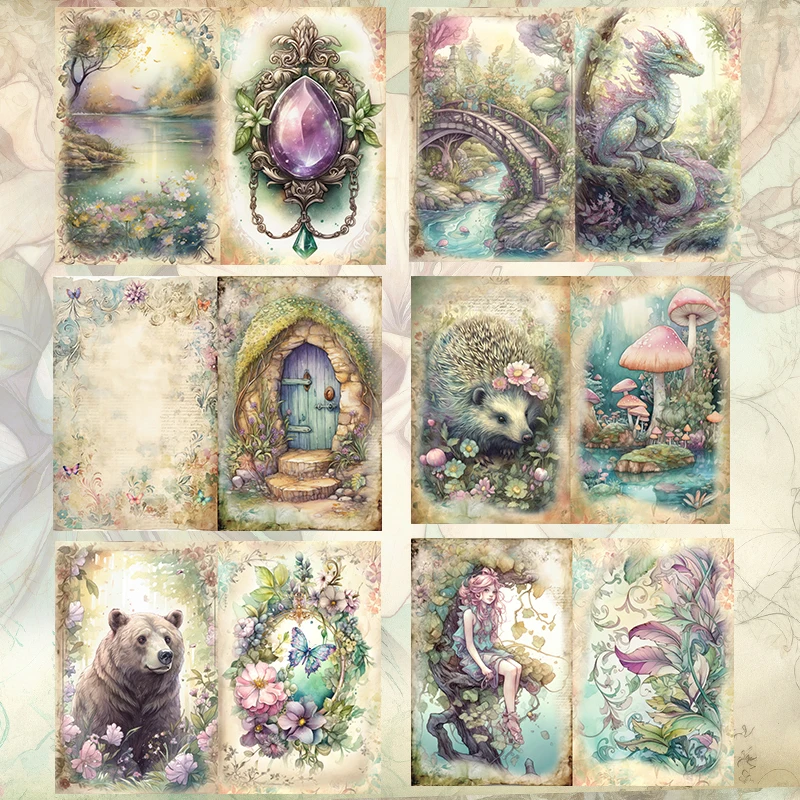 56pcs Paper and Sticker Spring Forest Fairy Theme for Gift Tag DIY Paper Craft for Junk Journal Scrapbooking Adventure Alblum