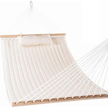 Hammocks 12 FT Double Quilted Fabric Hammock with Spreader Bars and Detachable Pillow, 450 LBS Weight Capacity, Hammock
