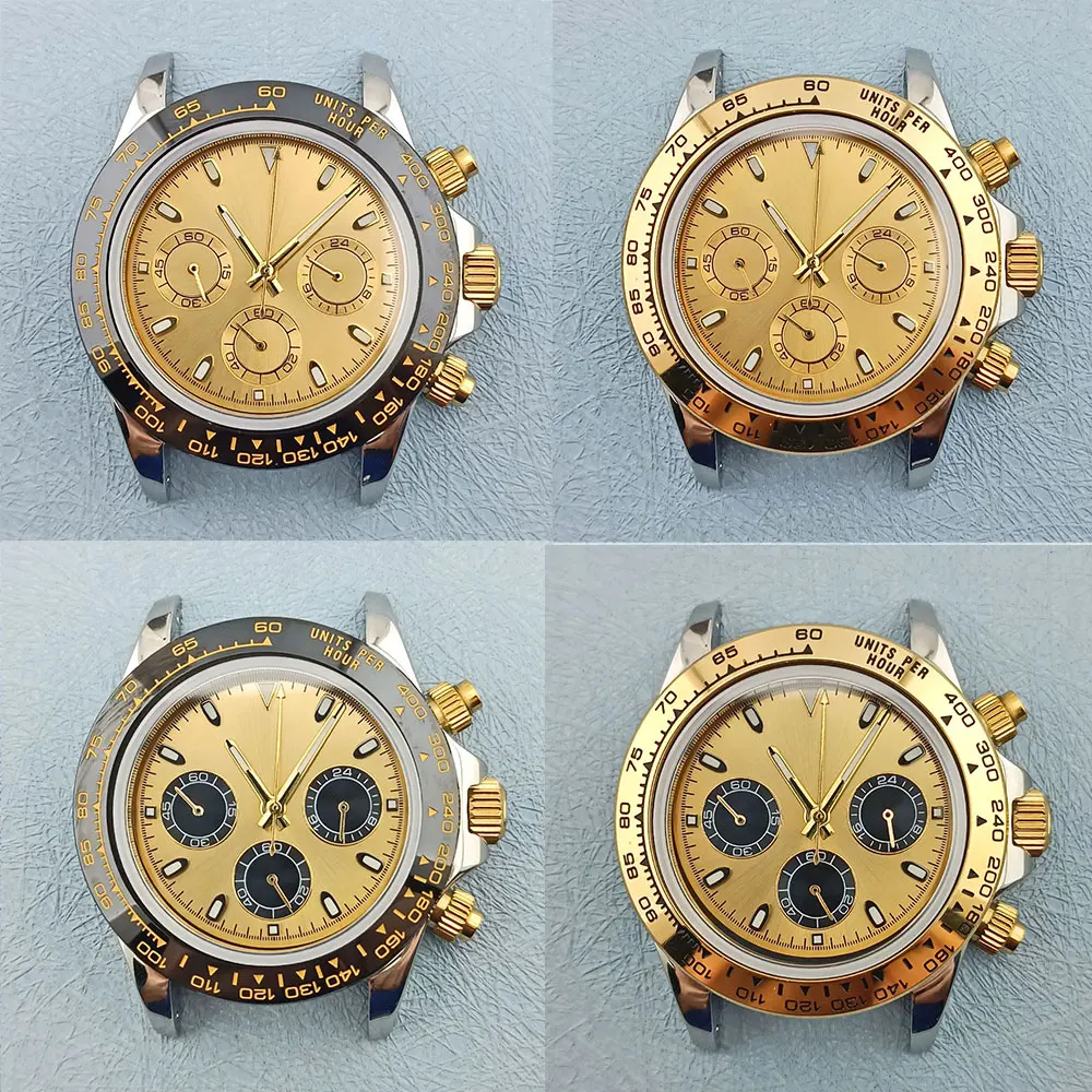 40mm 316L stainless steel sapphire glass case with 10BAR waterproof, suitable for VK63 movement gold and rose crown