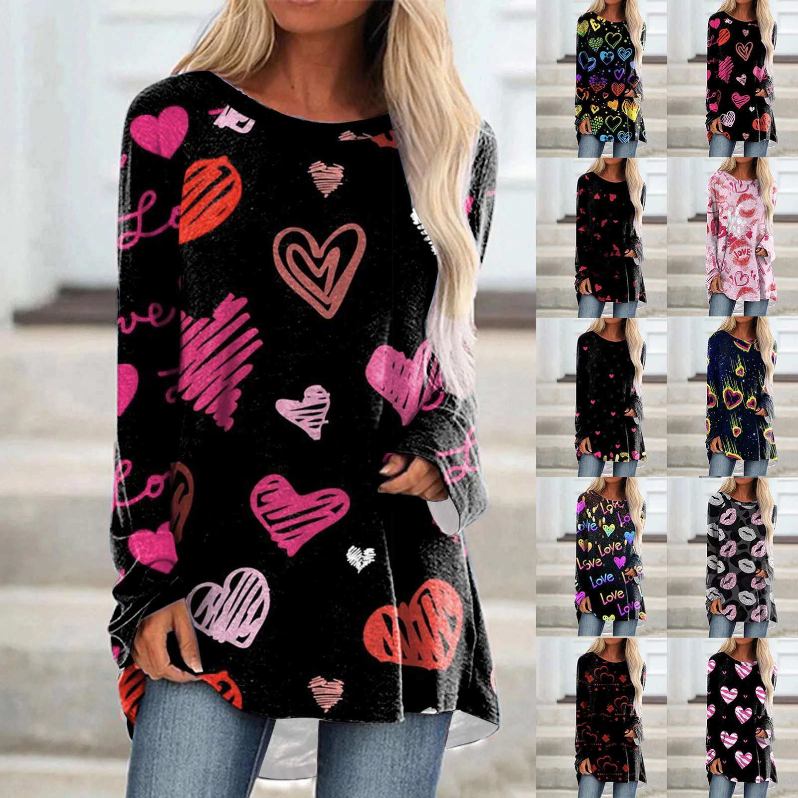 

Shirt Light Womens Fashion Valentines Day Printed Long Sleeve Round Neck Womens Causal Long Sleeve Tops Full Sleeved Tops Women