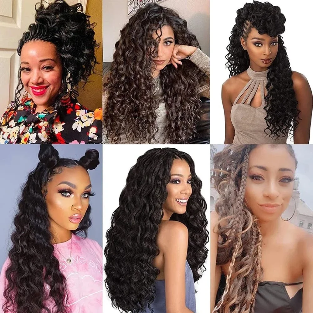 1/2/3packs Synthetic 22 inch Long Ombre Deep Wave Curly Braiding Hair Ocean Wave Crochet Hair Soft Curly Crochet Hair For Women