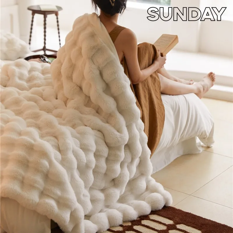 Faux Fur Blanket for Winter Warm High-end Fluffy Bubble Shaped