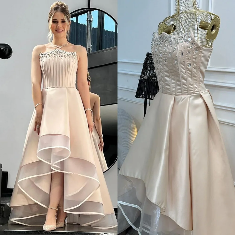 Champagne Pleat Sequined Evening Dresses Rhinestone A-line Strapless Prom Gowns | eBay Champagne Pleat Sequined Evening Dresses Rhinestone A-line Strapless Prom Gowns | eBay