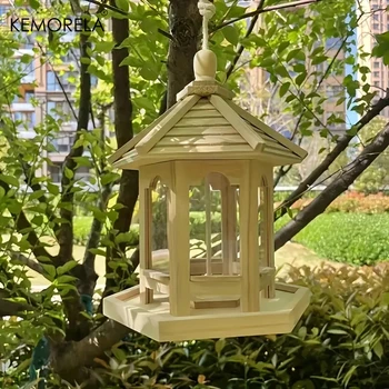 Wooden Hanging Bird Feeder House 1