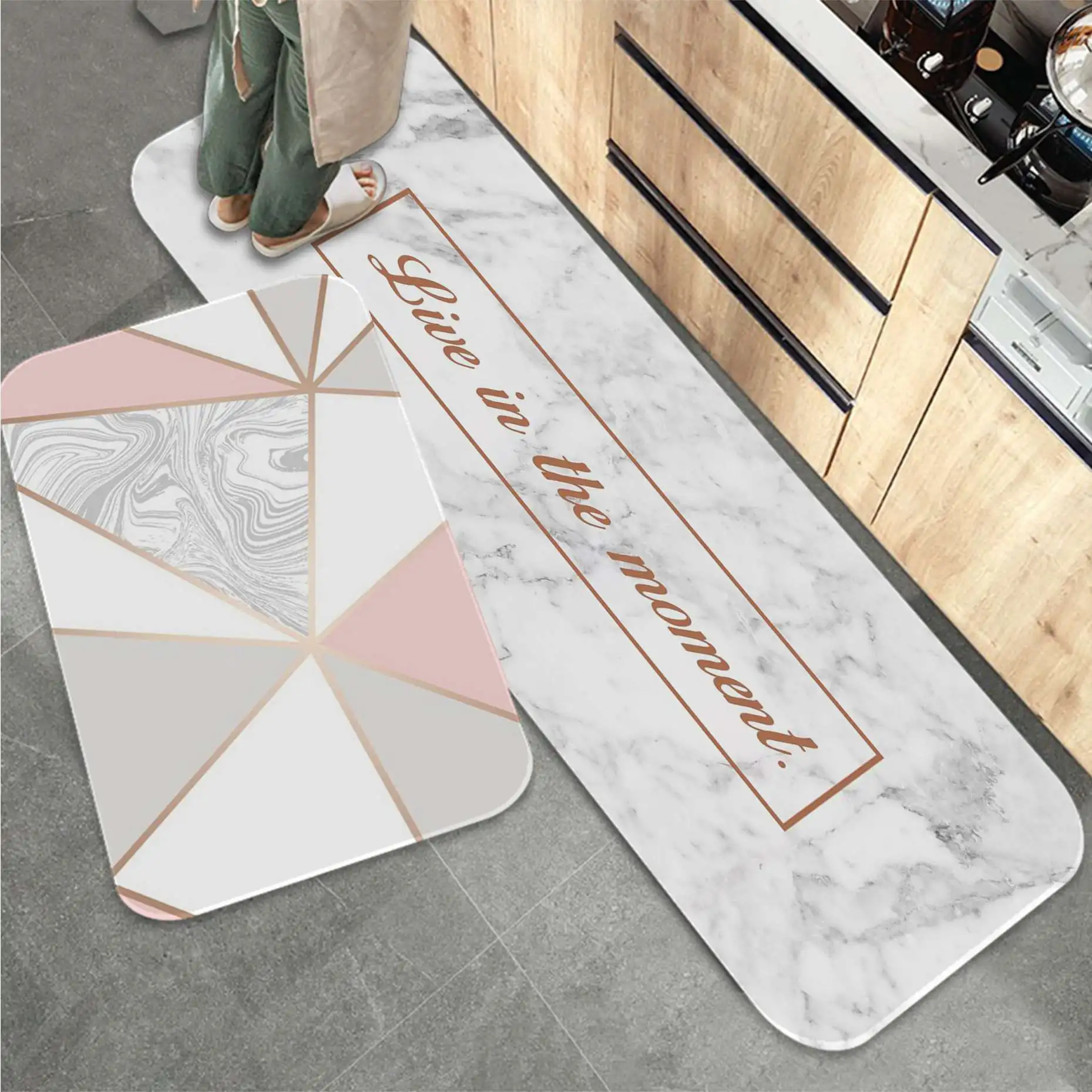 

Pink Gold White marble Mat Printed Flannel Floor Mat Bathroom Decor Carpet Non-Slip For Living Room Kitchen welcome Doormat
