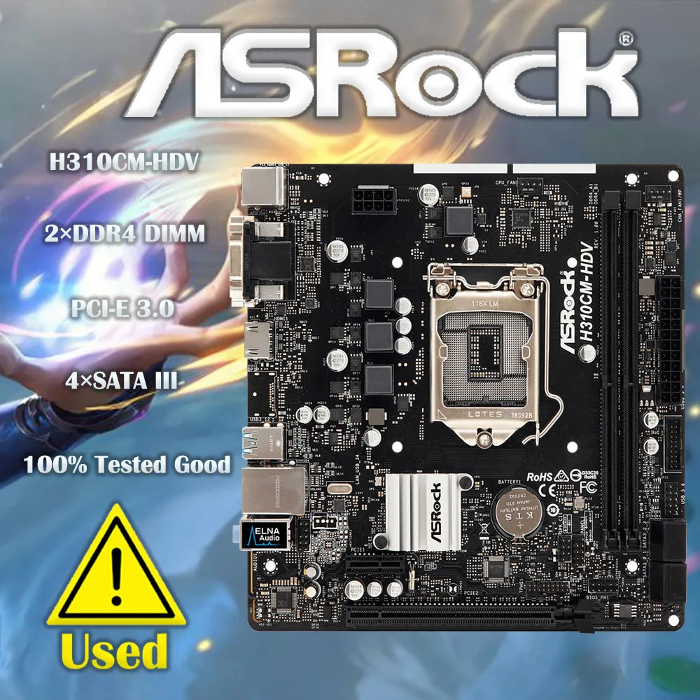 

Used ASRock H310CM-HDV Original Used Desktop Intel H310 H310M DDR4 Motherboard LGA 1151 i7/i5/i3 USB3.0 SATA3