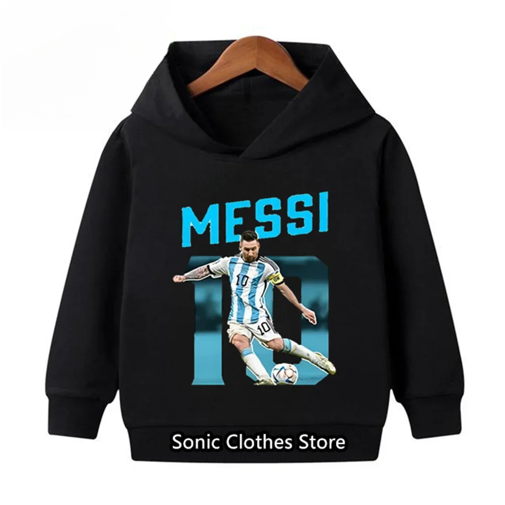 thumbnail image 1 of Conjunto de sudadera con capucha y pantalones de terciopelo para niños y niñas con estampado de Messi 2024, 1 of 5