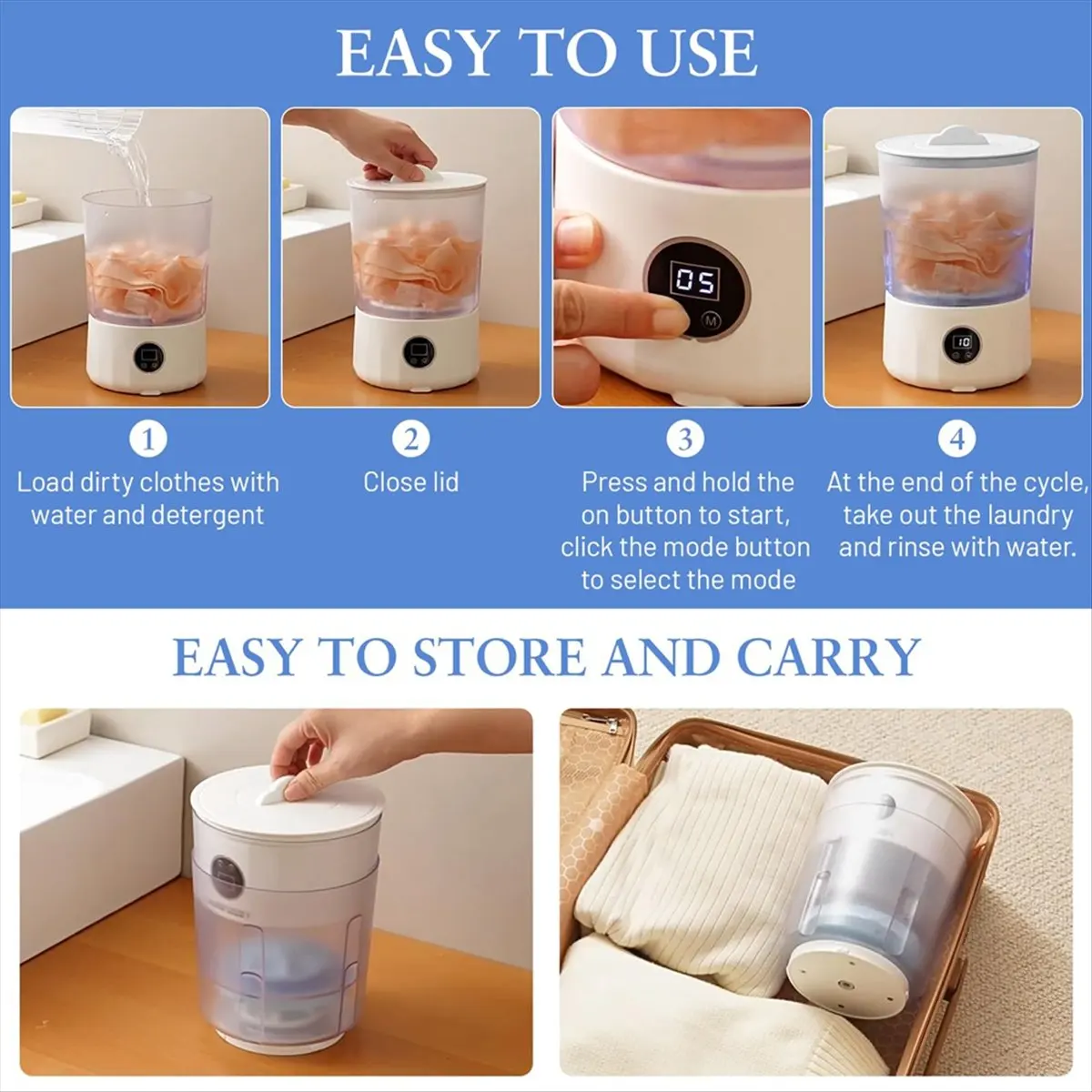 MEIMEI- Underwear Washing Machine - Rechargeable Dual-Bucket Mini Washing Machine W/ 1.5L Isolated Tubs, for Travel,Camping,Dorm