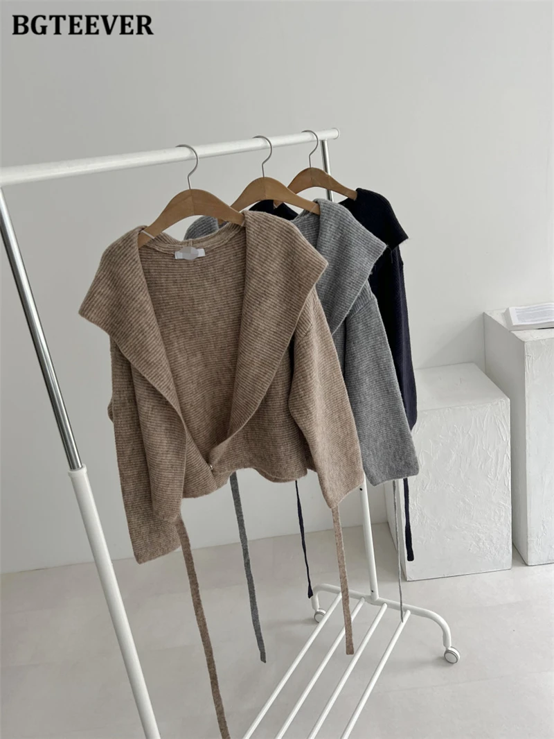 suéteres femininos de ponto aberto, manga comprida, com renda, outono e inverno