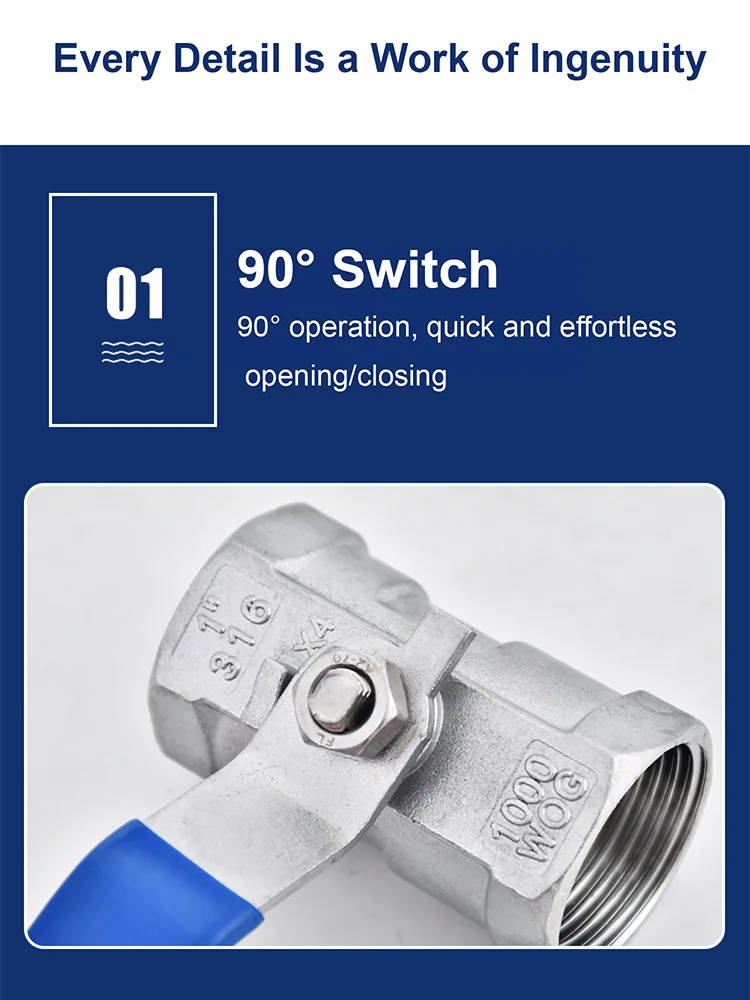 Stainless Steel One Piece Ball Valve 304 316 Female Thread 1/2 3/4 Inch Shut Off