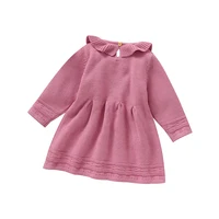 Solid Color Doll Collar Long Sleeve Baby Girls Knee-length Dresses Knitted Acrylic 6-36 Months Infant Soft Princess Skirts 2
