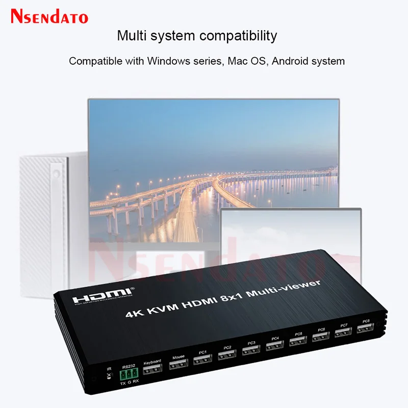 4K KVM HDMI 멀티뷰어 8x1 멀티 채널 HDMI 비디오 심리스 멀티플렉서 스위치 8입력 1출력 USB HDMI 스크린 멀티뷰어 (PC용)