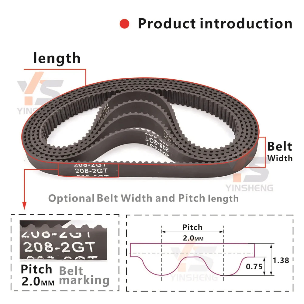 DIY 또는 CNC, 3D 프린터 및 기타 소형 전송 장치에 사용되는 262-376mm 2GT 타이밍 벨트. G2M 동기식 톱니 벨트