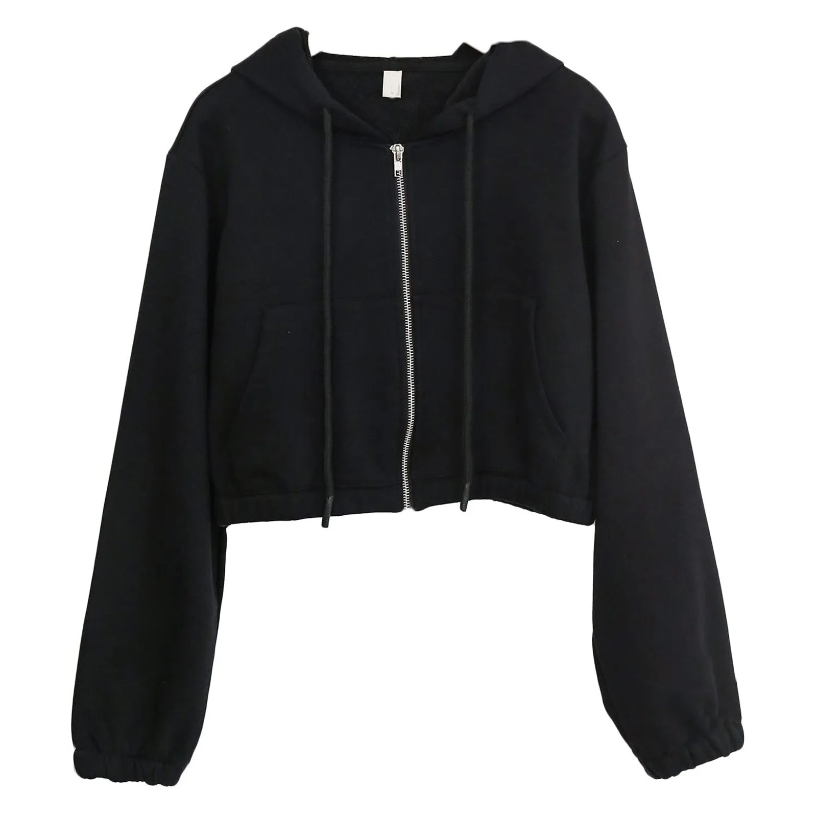 Women’S Hoodies Cropped Zip Up Long Sleeve Hooded Sweatshirt Harajuku Pockets Zipper Jacket Oversized Y2k Cardigan Sueter