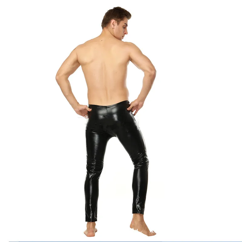 Mens Latex Lingerie Wetlook Fetish Gay Leggings Trousers PVC Leather Pole Dance Nightclub Sissy Costumes Sexy Tight Long Pants