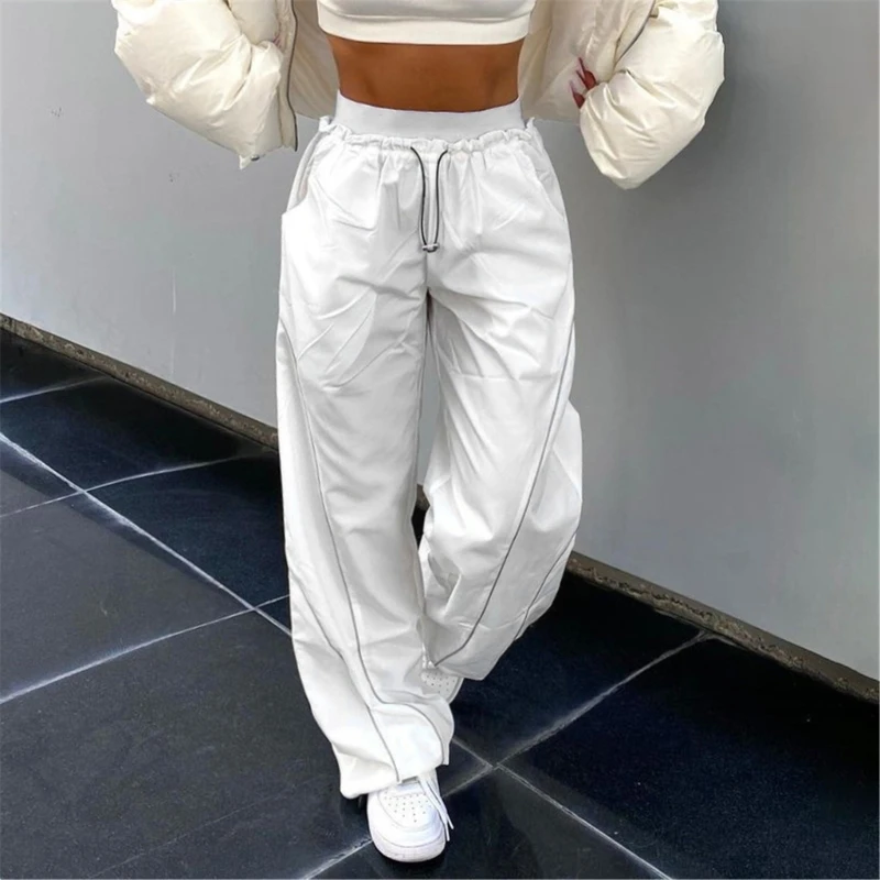 Casual Baggy Wide Leg Sweatpants White Loose Drawstring Low Waist Streetwear Cargo Pants Womens Joggers Trousers Dropship pu waist belt puffer womens wrap corset belts for overcoat replacement belt down coat decorative waist belt dropship