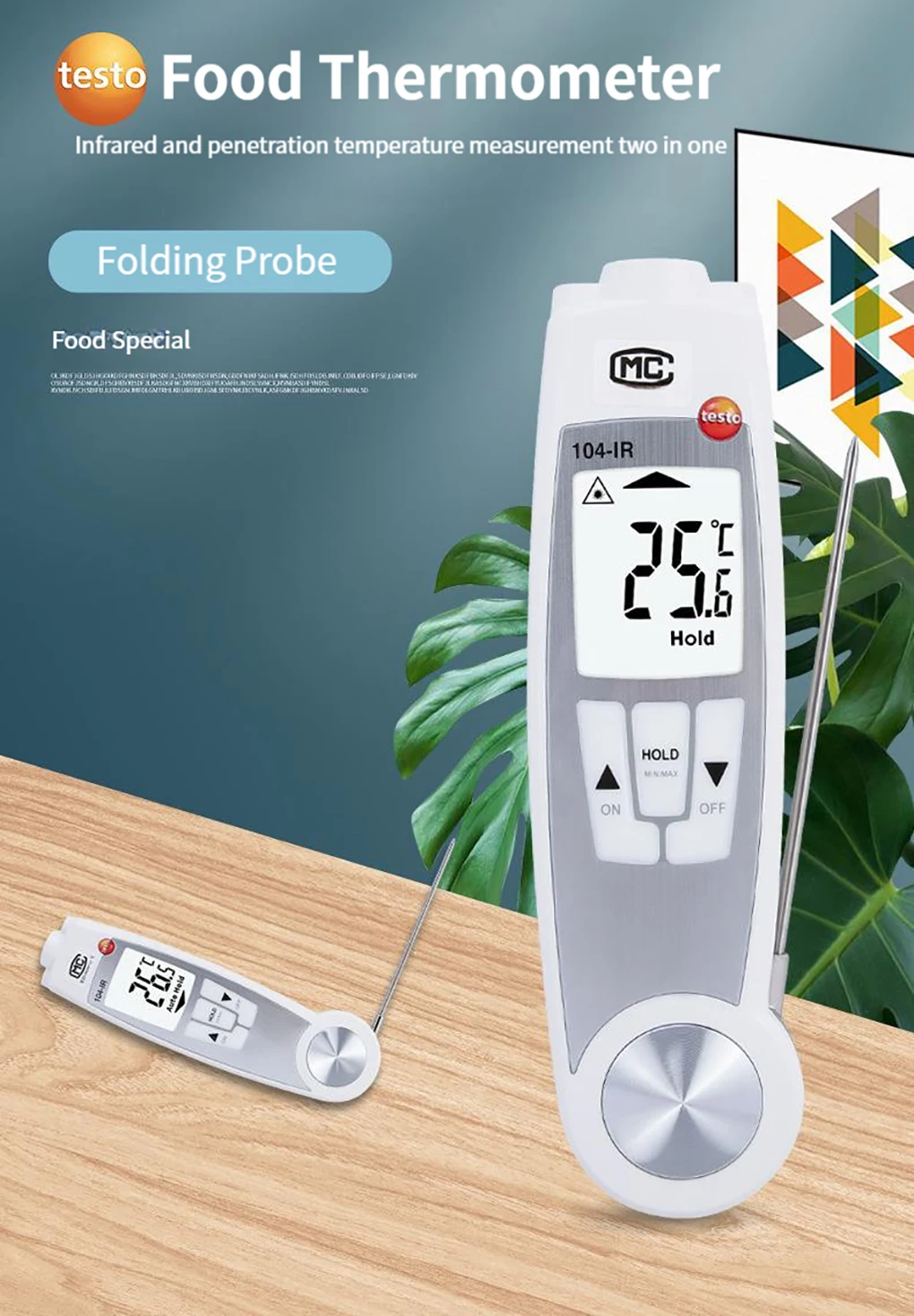 Testo 104-IR Folding Food Thermometer Multi-purpose Infrared and Penetration Pro