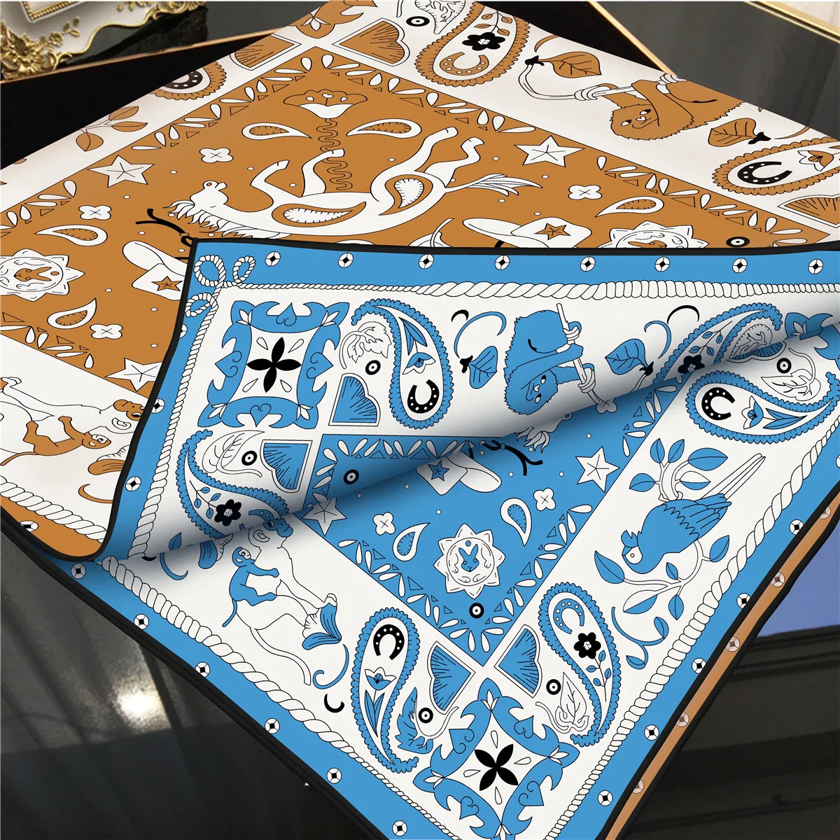 90*90cm Hijab Scarf Women Summer Fashion Designer Two-sided Twill Sunscreen Shawl Kerchief Square Silk Scarfs Neck Headscarf