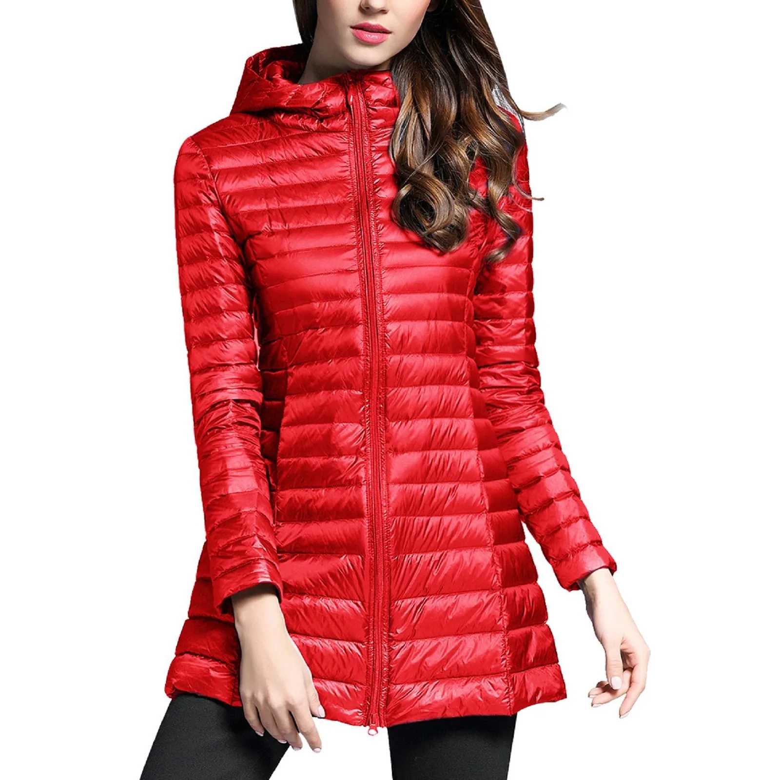 

Women Coat Autumn Winter Down Jacket Warm Ultralight Hooded Jackets Long Sleeve Parka Quilted Coats Body Warmer PufferJacket